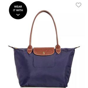 LONGCHAMP Le Pliage Medium Small Shoulder Tote Dark Purple Nylon AUTHENTIC